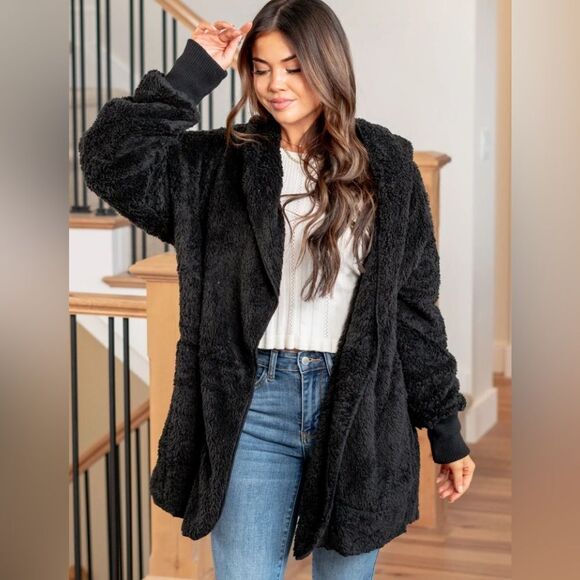 Hem & Thread Women's Black Hooded Fleece OSFM - Picture 1 of 5